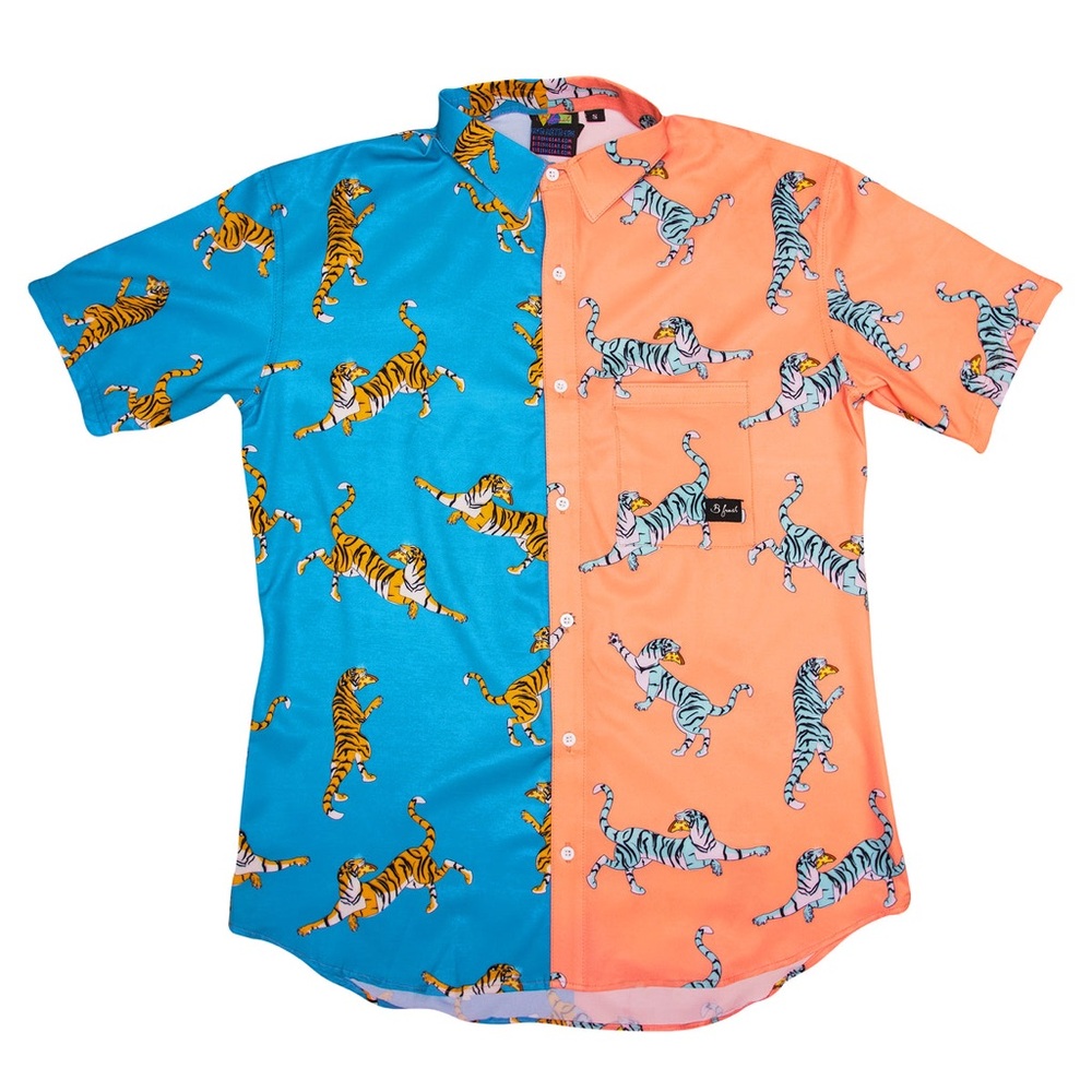 Fresh Blue and Orange Casual Button Down Shirt with Playful Design